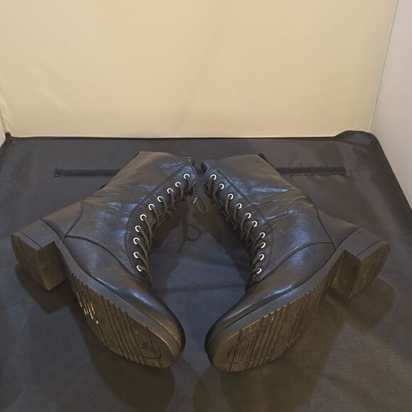 ROUGE HELIUM WOMEN' ROUND TOE MILITARY LACE UP KNIT ANKLE CUFF  HEEL COMBAT BOOT - Picture 10 of 14